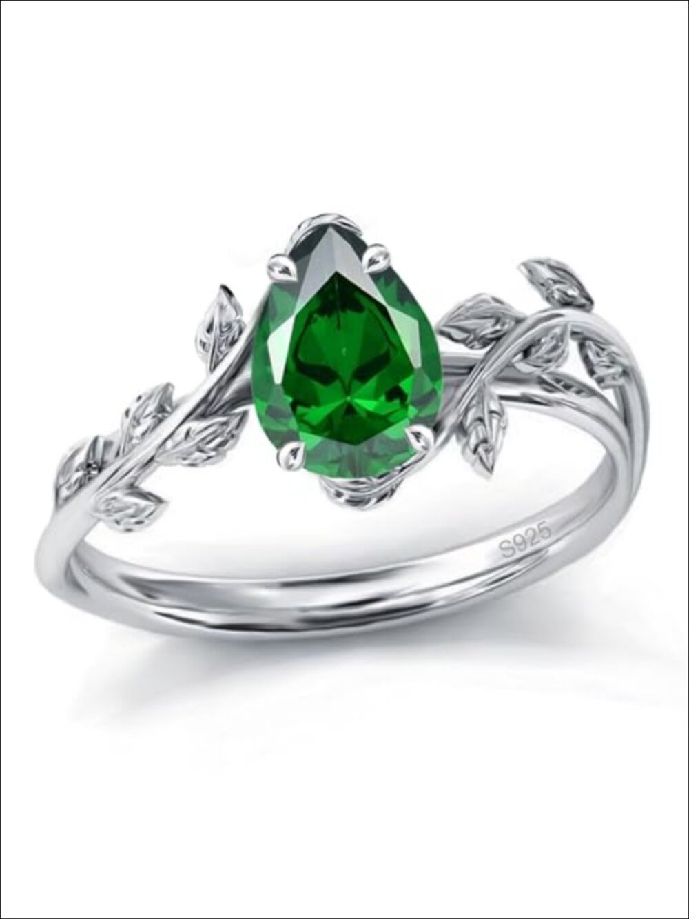 Natural Moss Agate Ring 925 Sterling Silver Opal Birthstone Leaf Promise